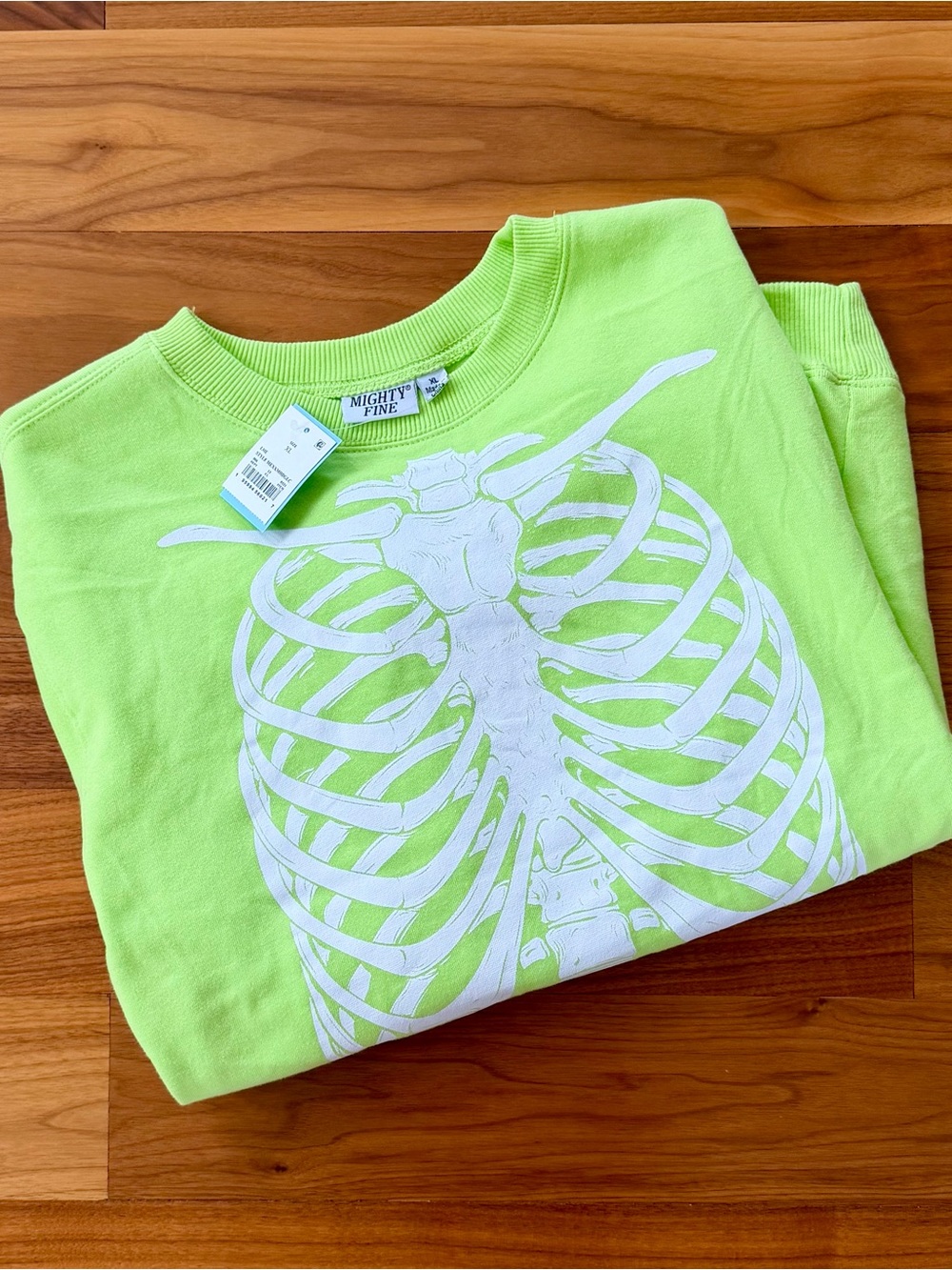 NWT Mighty Fine Skeleton Neon Lime Sweatshirt Sz Women’s XL Halloween Y2K Goth